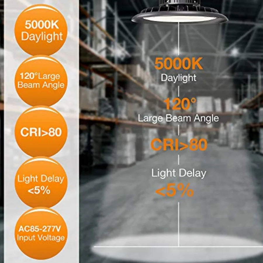 UFO LED High Bay Light 150W 21, 000lm 5000K Daylight 600W HID/HPS Equivalent with US Plug 5' Cable LED Warehouse Lights Commerc