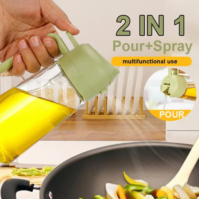 2-in-1 Kitchen Oil Sprayer and Dispenser Bottle, Plastic Oil Mister for Cooking, BBQ, Baking, Roasting and Picnic