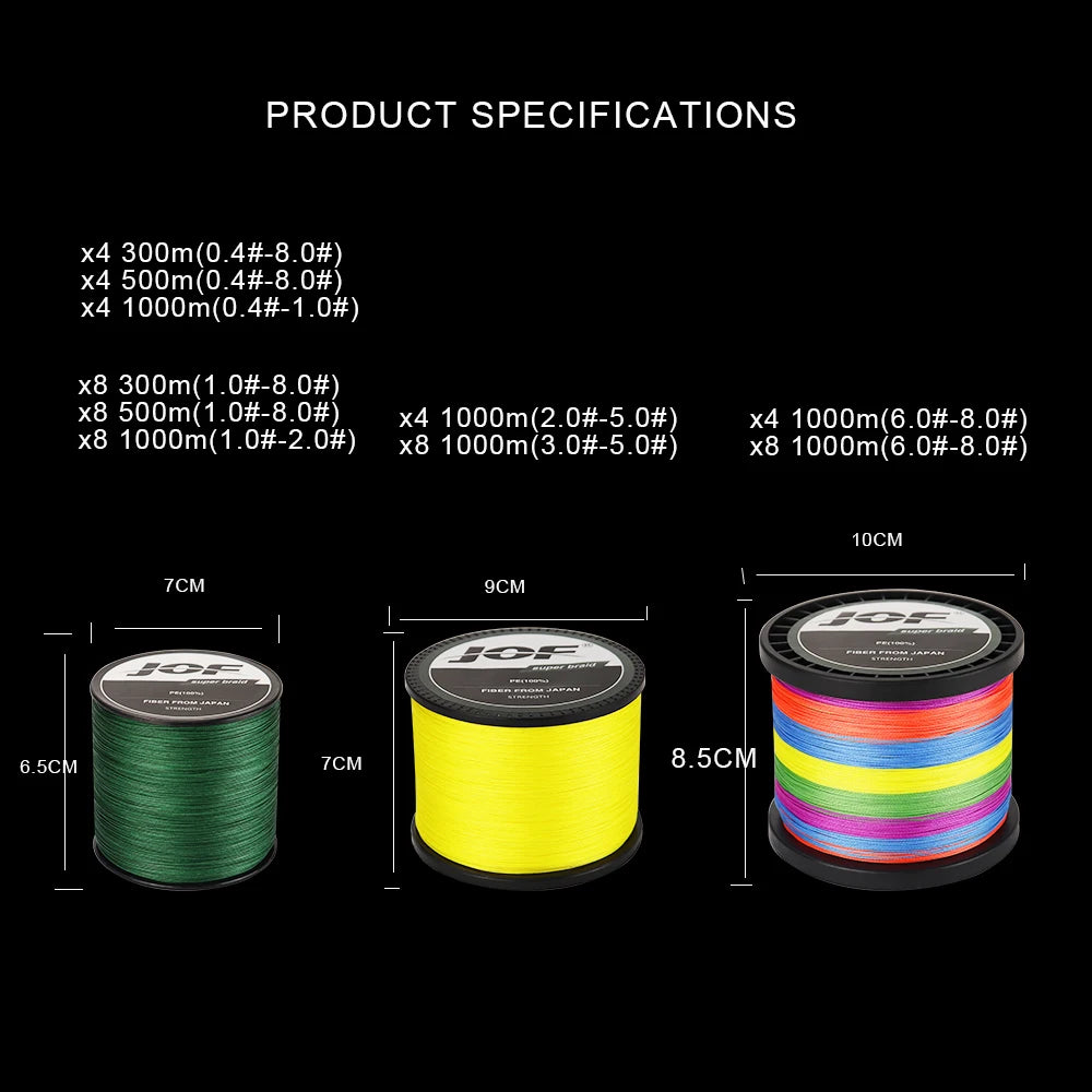 JOF 8 Strands 1000M 500M 300M Carp Fishing Line Braided PE Multifilament X8 Threads Weaves 20-100LB Peche Accessoire