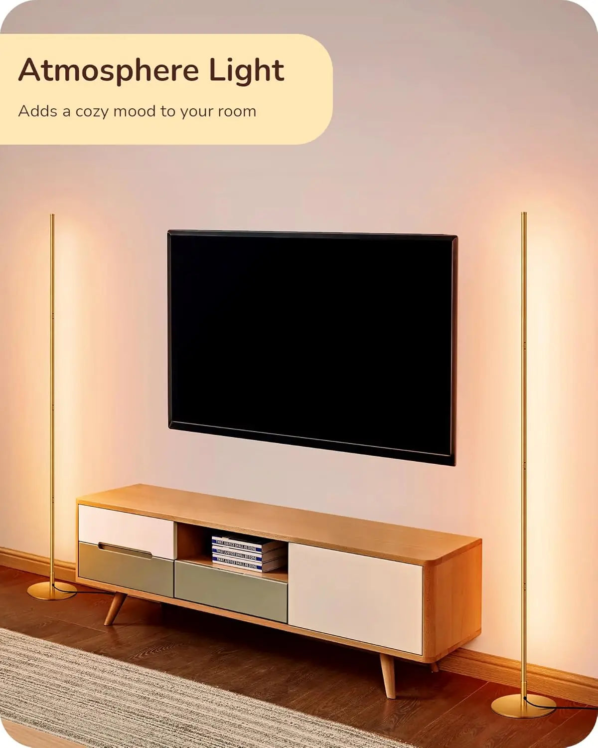 Modern Slim Dimmable LED Corner Floor Lamp, Adjustable Height, 57.5" Tall for Living Room Bedroom Office, Warm White Light
