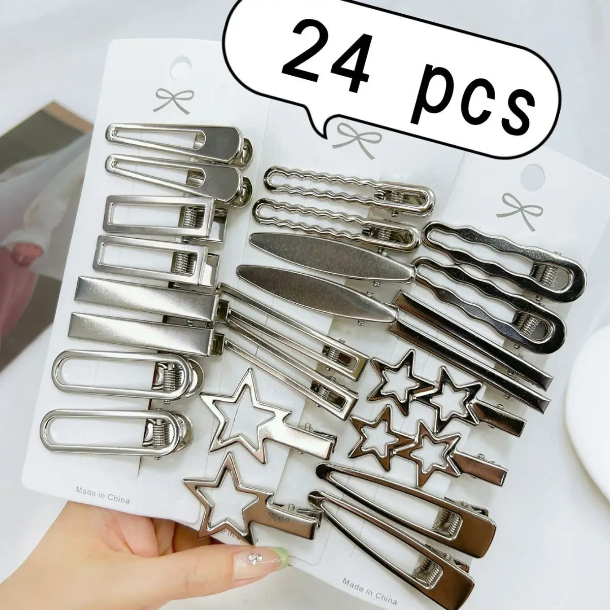 Silver Metal Hairpins for Women Girls Star Hair Clip Multiple Styles Seamless Duckbill Clip Girls Hair Accessoires