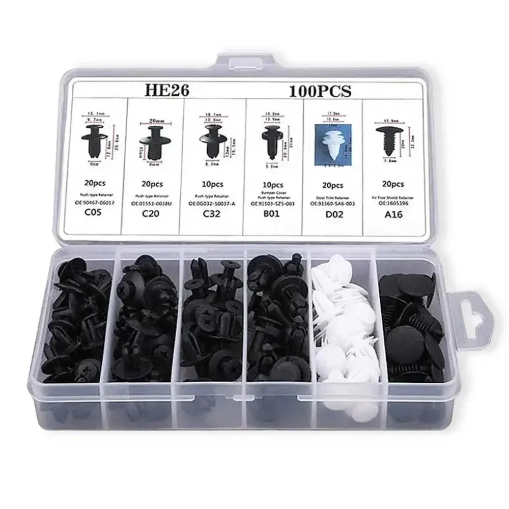 100/50PCS Auto Fastener Clips Kit - Multi-Size Retainers for Car Fender, Bumper, Door & Panel Trim