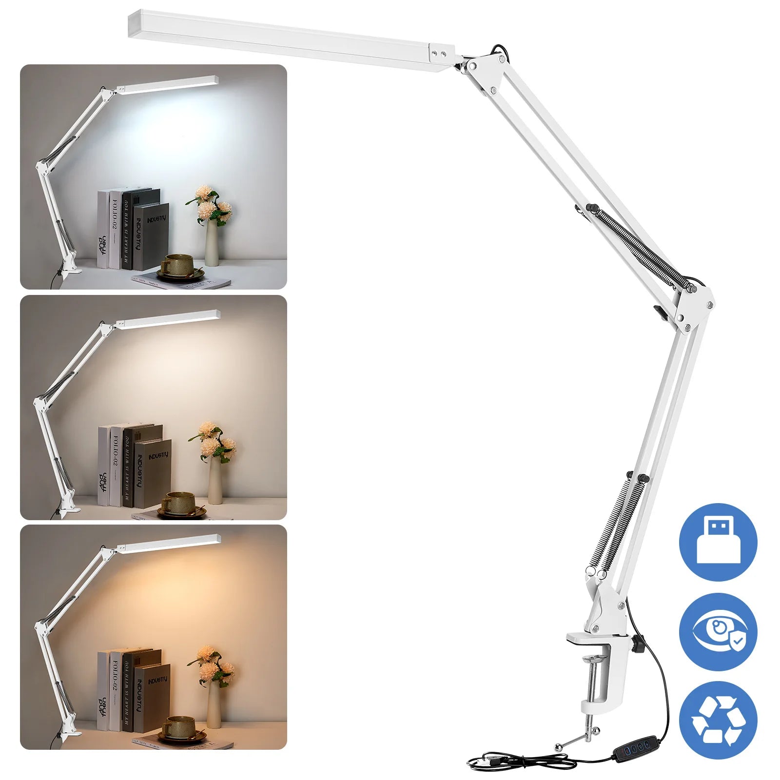 LED Desk Lamp For Home,Reading,Study,Adjustable Eye-Caring Desk Light with Clamp, 3 Color Modes,10 Brightness Table Light Office