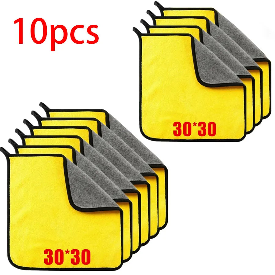 1/2/6/10pcs Microfiber Cleaning Towel Thicken Soft Drying Cloth Car Body Washing Towels Double Layer Clean Rags Car Accessories