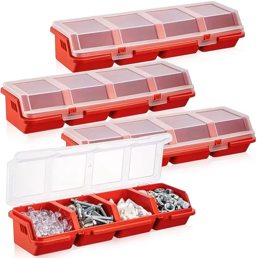 Pre-Sorted Screw Parts Box Slant Front Compartment Plastic Storage Tool Box (Red/Blue/Black) for Electronic Hardware Small Parts