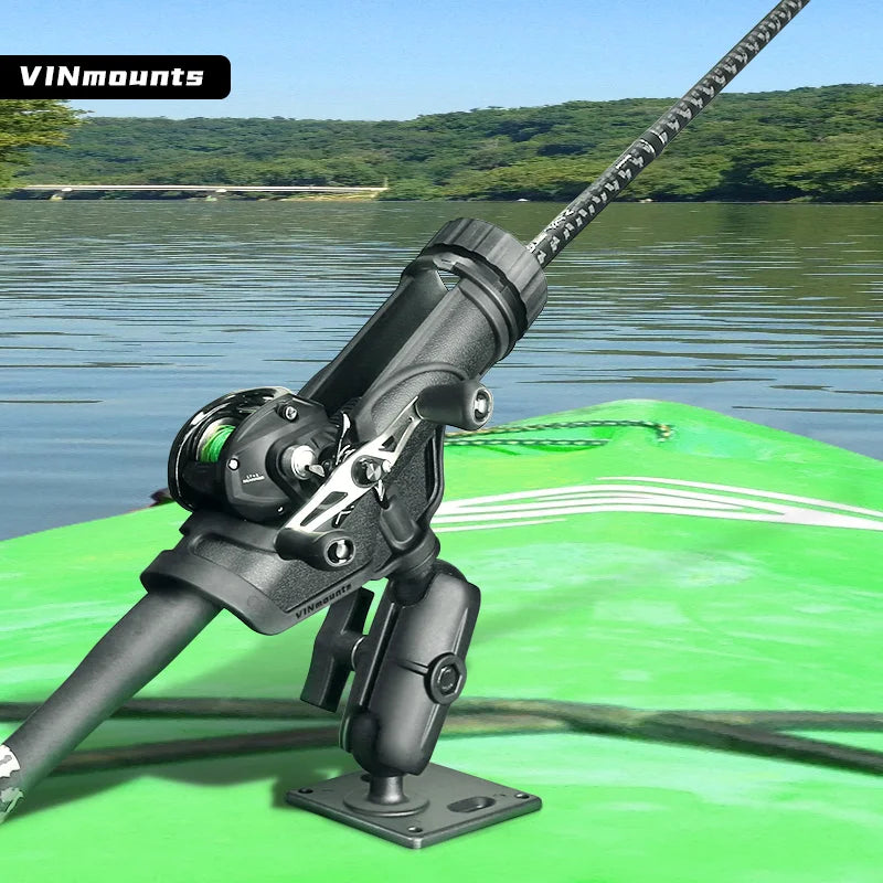 VIN frees your hands.Fishing rod holder,equipped with a 9.5cm dual-hole arm and a 1.5inch ball base,compatible with RAM mounts