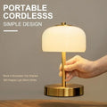 Oneach 9" CordlTable Lamps Set o 2, Gold Rechargeable Battery Operated Lamp, 3-Way SteplDimming Touch Mushroom Lamps, Small Glas