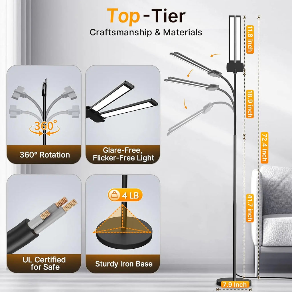 18W LED Floor Lamp with Remote & Gesture Control, Dimmable Brightness & Color Temp, Eye-Caring Light for Living Room