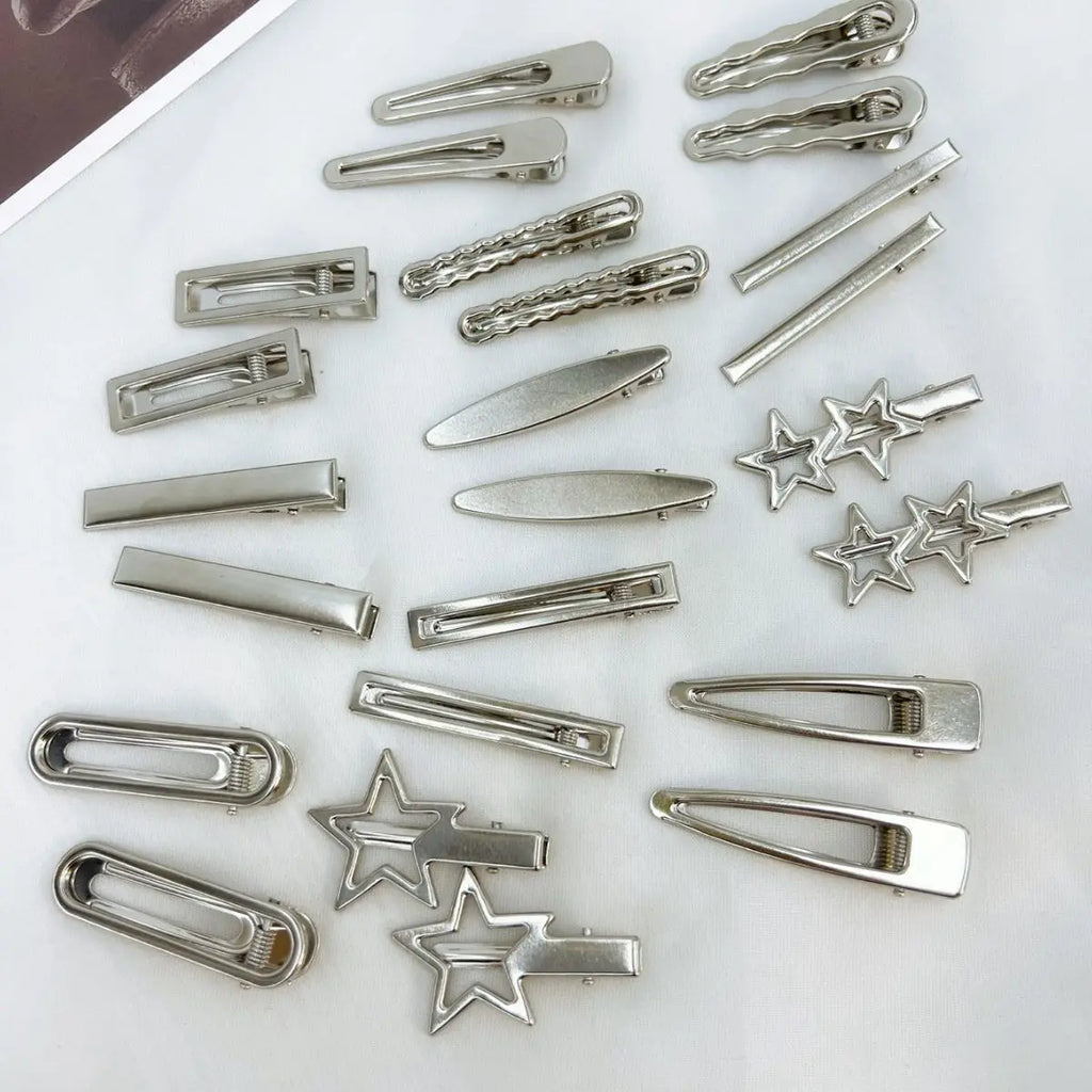 Silver Metal Hairpins for Women Girls Star Hair Clip Multiple Styles Seamless Duckbill Clip Girls Hair Accessoires