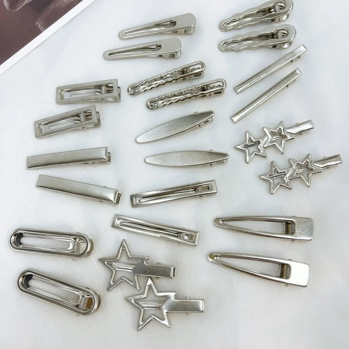 Silver Metal Hairpins for Women Girls Star Hair Clip Multiple Styles Seamless Duckbill Clip Girls Hair Accessoires