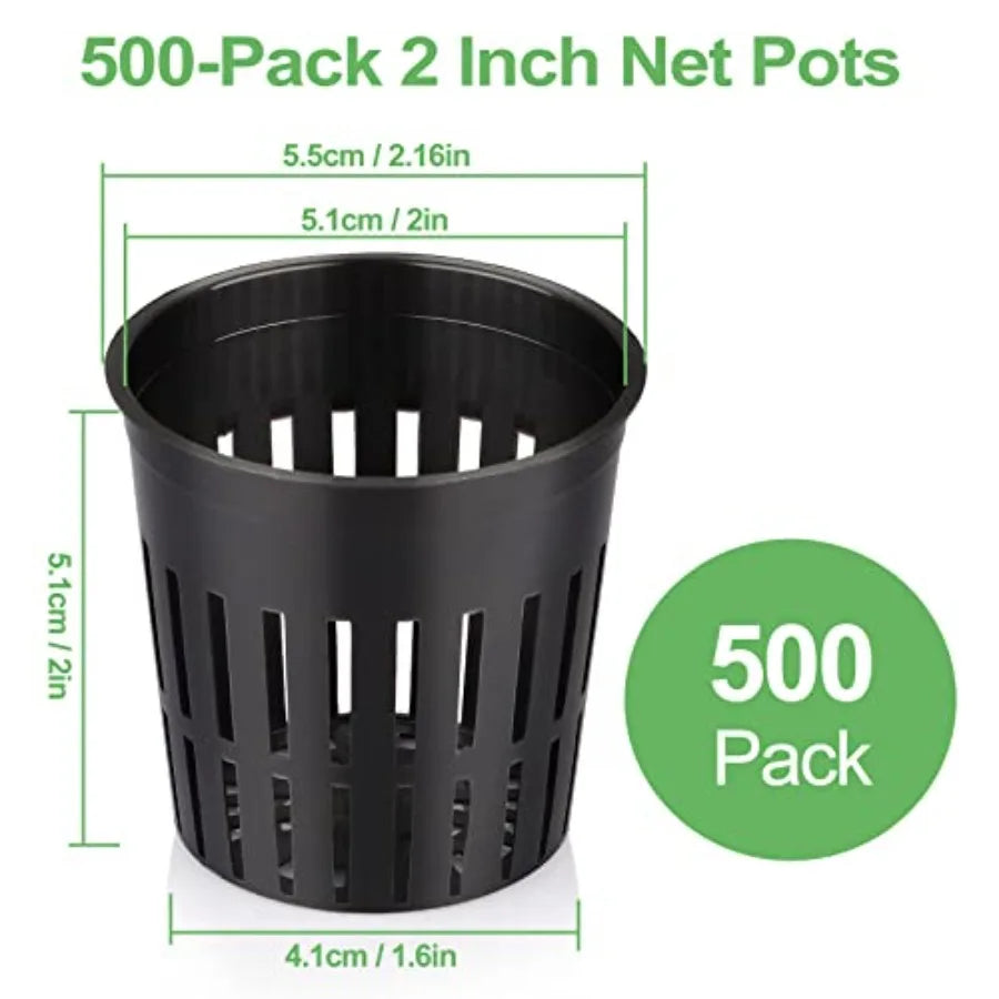 500-Pack 2 Inch Hydroponics Net Pots - Slotted Mesh Net Cups for Plant Growing System - Self Watering Baskets for Indoor and Ou