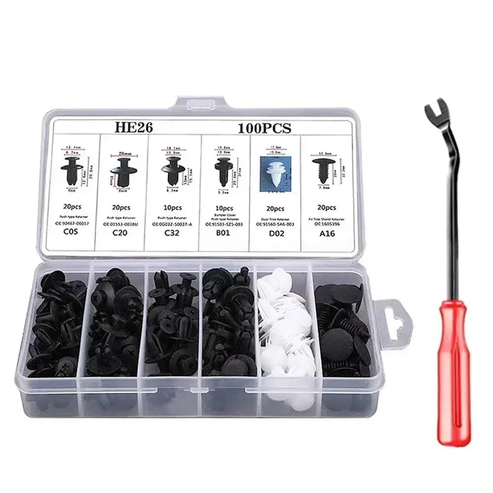 100/50PCS Auto Fastener Clips Kit - Multi-Size Retainers for Car Fender, Bumper, Door & Panel Trim
