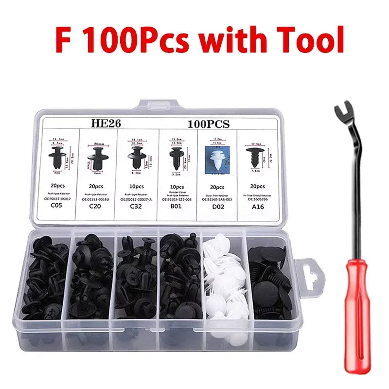 100/50PCS Auto Fastener Clips Kit - Multi-Size Retainers for Car Fender, Bumper, Door & Panel Trim