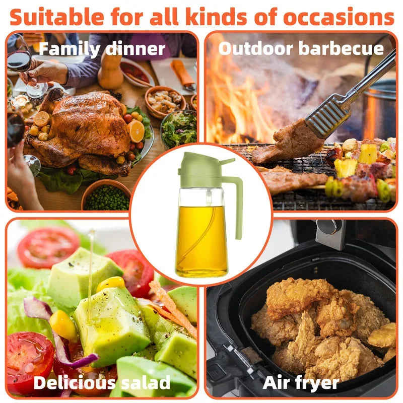 2-in-1 Kitchen Oil Sprayer and Dispenser Bottle, Plastic Oil Mister for Cooking, BBQ, Baking, Roasting and Picnic