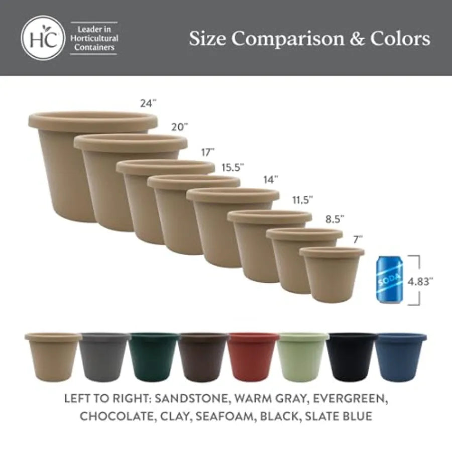 14 Inch Classic Round Planter Pots with Drainage Rolled Rim Plastic Planters for Indoor and Outdoor Plants 2-Pack Decorative Fl