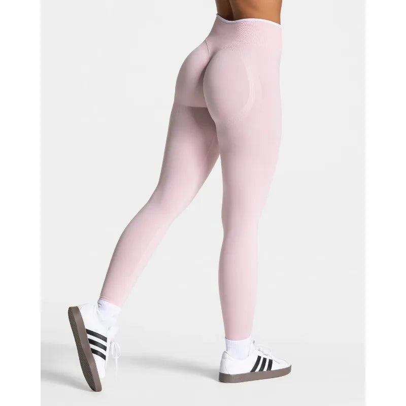 New Women's Color Blocking Yoga Leggings Seamless Knited Tights High Waist Hip Liftting Gym Workout White Edge Sports Leggings