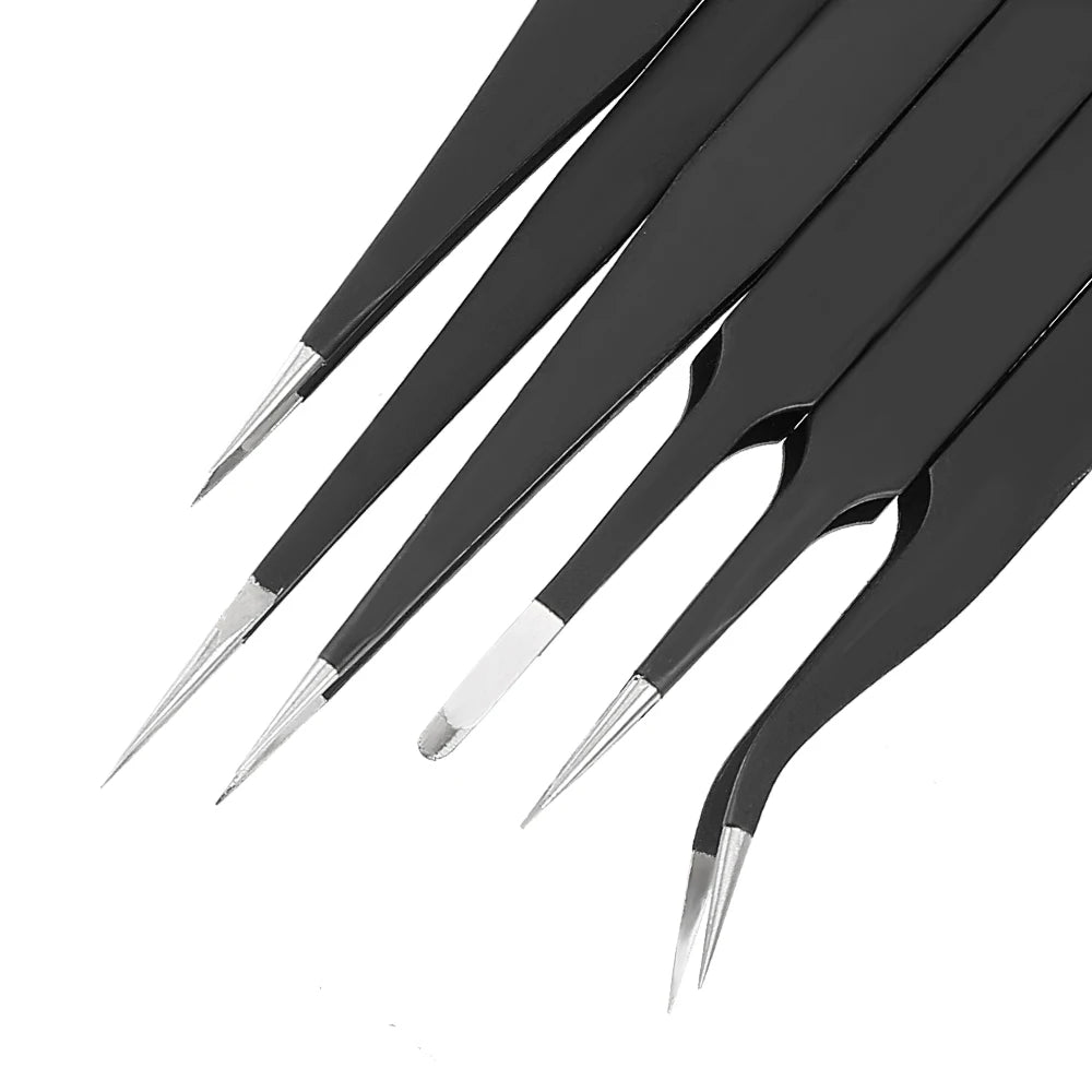 Anti Static for Watch Jewelry Mobile Phone Electronics Tweezers Set Precision Industrial Repair Tweezers 6Pcs/Set