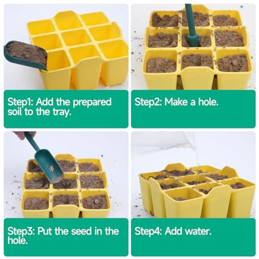 Silicone Seed Starter Tray - 16-Pack Seedling Starter Trays with Flexible Pop-Out Cells for Seed Starting Indoor Gardening Reus