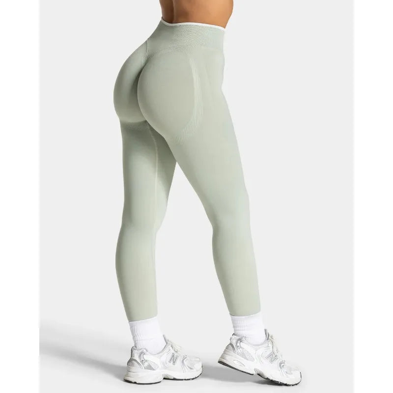 New Women's Color Blocking Yoga Leggings Seamless Knited Tights High Waist Hip Liftting Gym Workout White Edge Sports Leggings