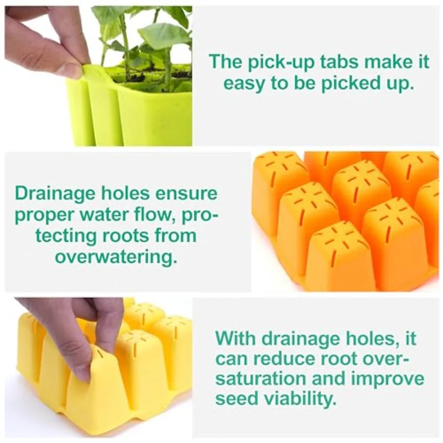 Silicone Seed Starter Tray - 16-Pack Seedling Starter Trays with Flexible Pop-Out Cells for Seed Starting Indoor Gardening Reus
