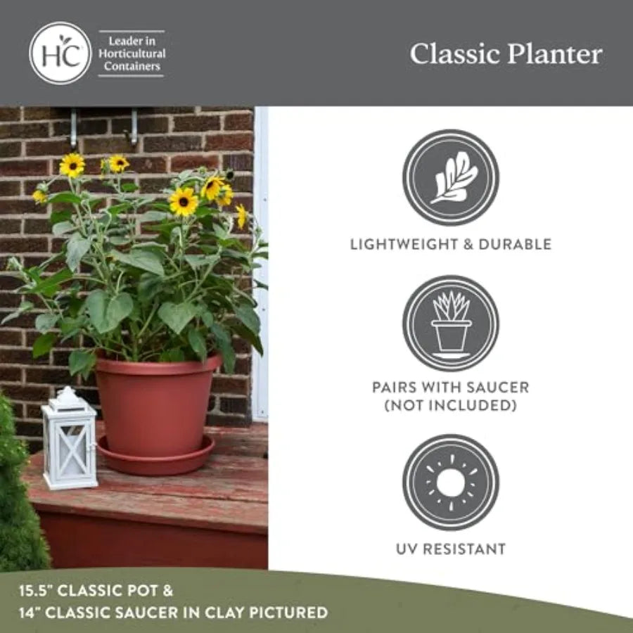 14 Inch Classic Round Planter Pots with Drainage Rolled Rim Plastic Planters for Indoor and Outdoor Plants 2-Pack Decorative Fl