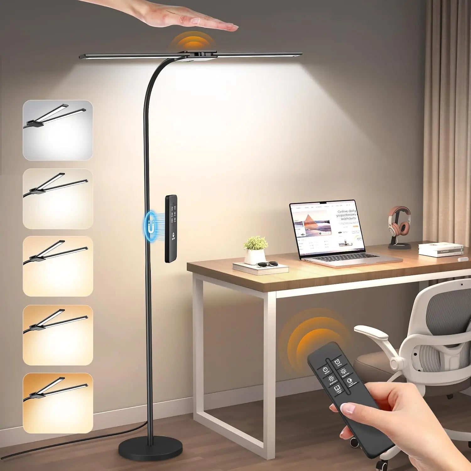 18W LED Floor Lamp with Remote & Gesture Control, Dimmable Brightness & Color Temp, Eye-Caring Light for Living Room