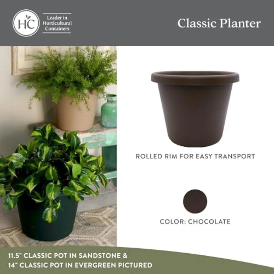 14 Inch Classic Round Planter Pots with Drainage Rolled Rim Plastic Planters for Indoor and Outdoor Plants 2-Pack Decorative Fl
