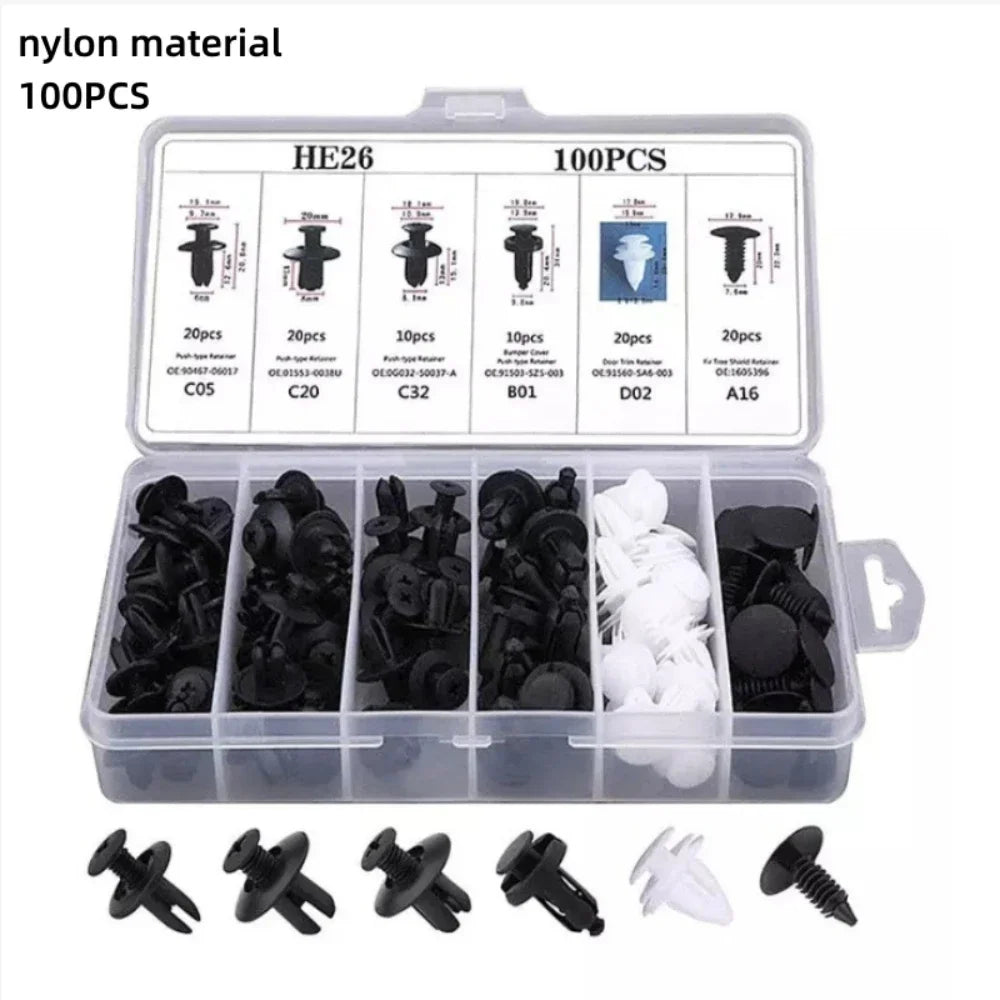 100/50PCS Auto Fastener Clips Kit - Multi-Size Retainers for Car Fender, Bumper, Door & Panel Trim
