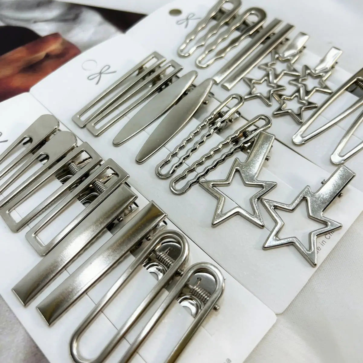Silver Metal Hairpins for Women Girls Star Hair Clip Multiple Styles Seamless Duckbill Clip Girls Hair Accessoires