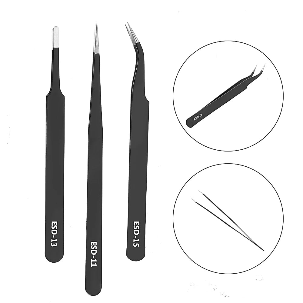 Anti Static for Watch Jewelry Mobile Phone Electronics Tweezers Set Precision Industrial Repair Tweezers 6Pcs/Set