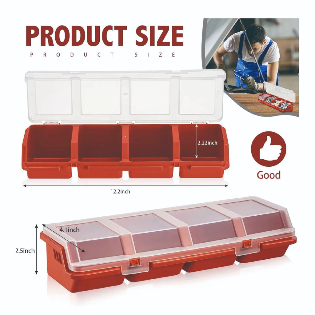 Pre-Sorted Screw Parts Box Slant Front Compartment Plastic Storage Tool Box (Red/Blue/Black) for Electronic Hardware Small Parts