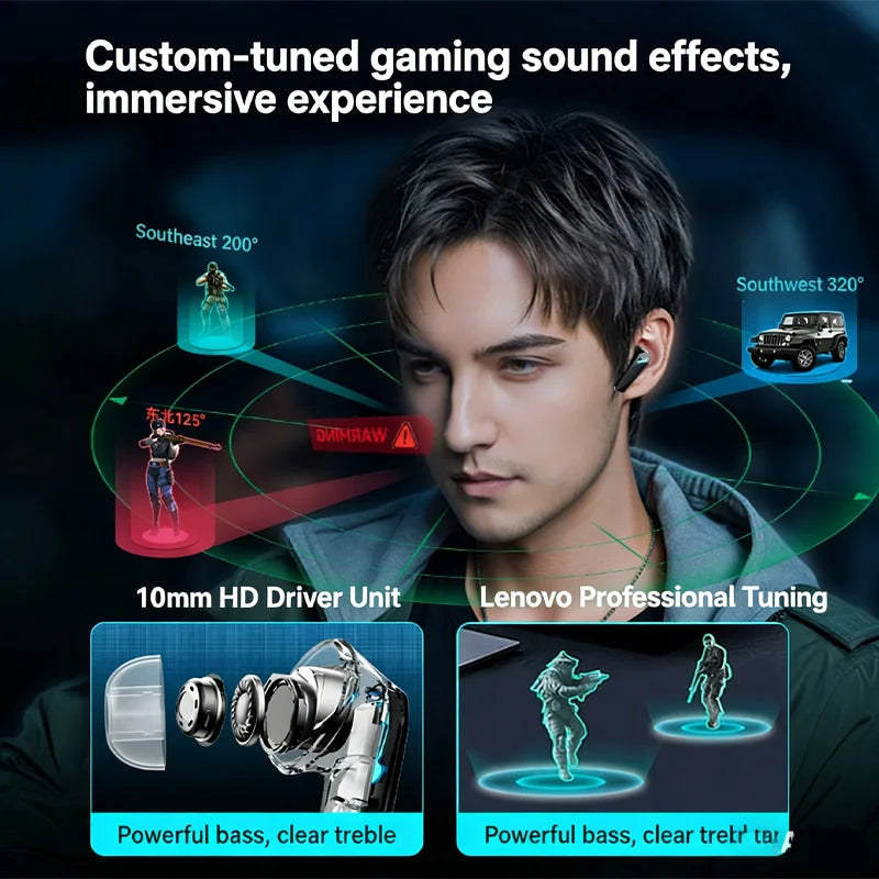 Lenovo Wireless GM2 Pro Bluetooth 5.3 Earphones Gaming Low Latency Dual Mode Music Earbuds Sports In-Ear Headset With Mic Gifts