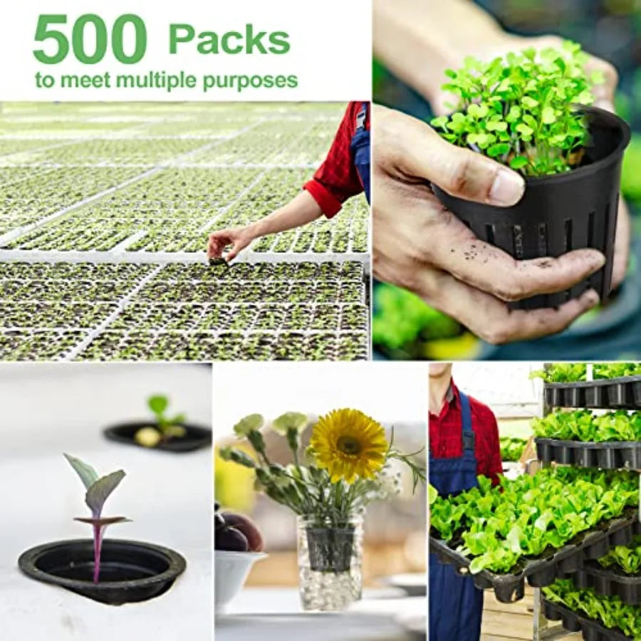 500-Pack 2 Inch Hydroponics Net Pots - Slotted Mesh Net Cups for Plant Growing System - Self Watering Baskets for Indoor and Ou