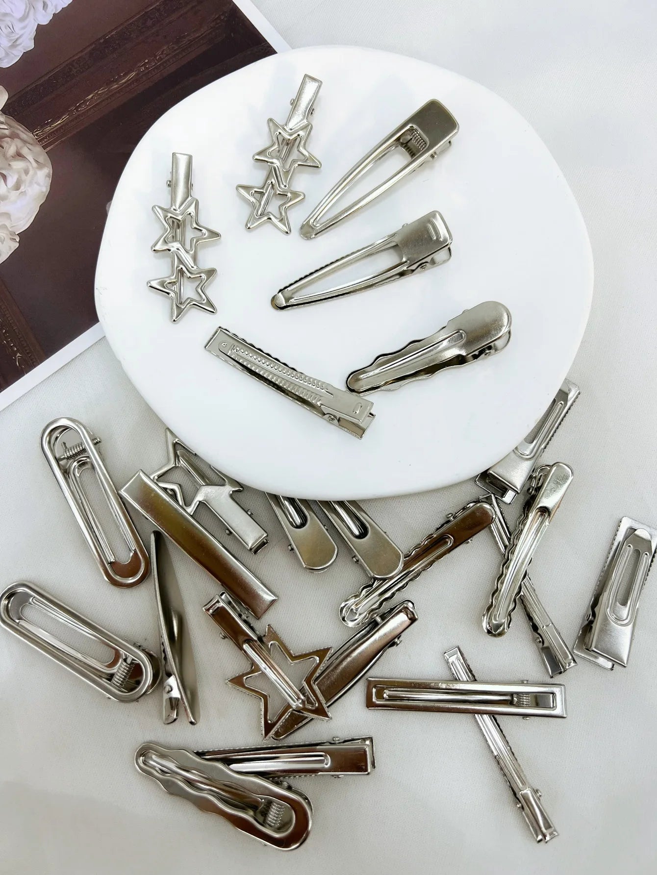 Silver Metal Hairpins for Women Girls Star Hair Clip Multiple Styles Seamless Duckbill Clip Girls Hair Accessoires