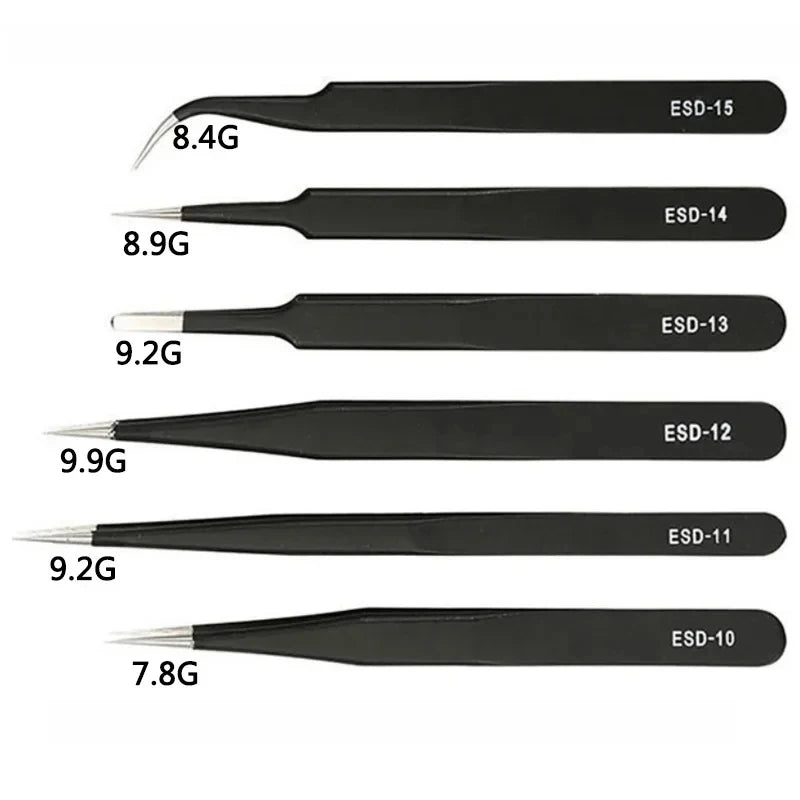 Anti Static for Watch Jewelry Mobile Phone Electronics Tweezers Set Precision Industrial Repair Tweezers 6Pcs/Set