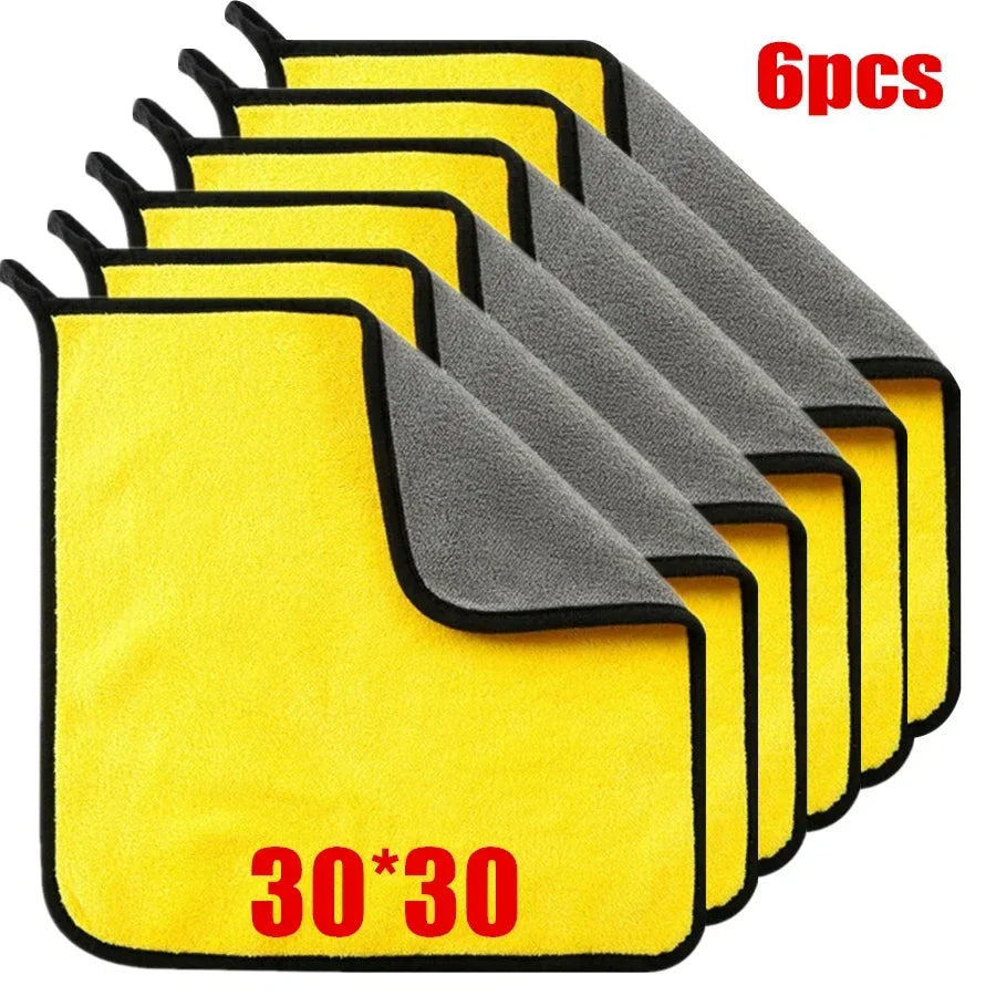 1/2/6/10pcs Microfiber Cleaning Towel Thicken Soft Drying Cloth Car Body Washing Towels Double Layer Clean Rags Car Accessories