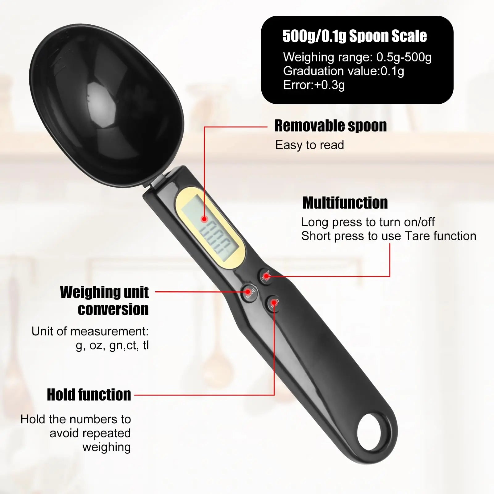Electronic Kitchen Scale 500g 0.1g LCD Digital Measuring Food Flour Digital Spoon Scale Mini Kitchen Tool for Milk Coffee Scale