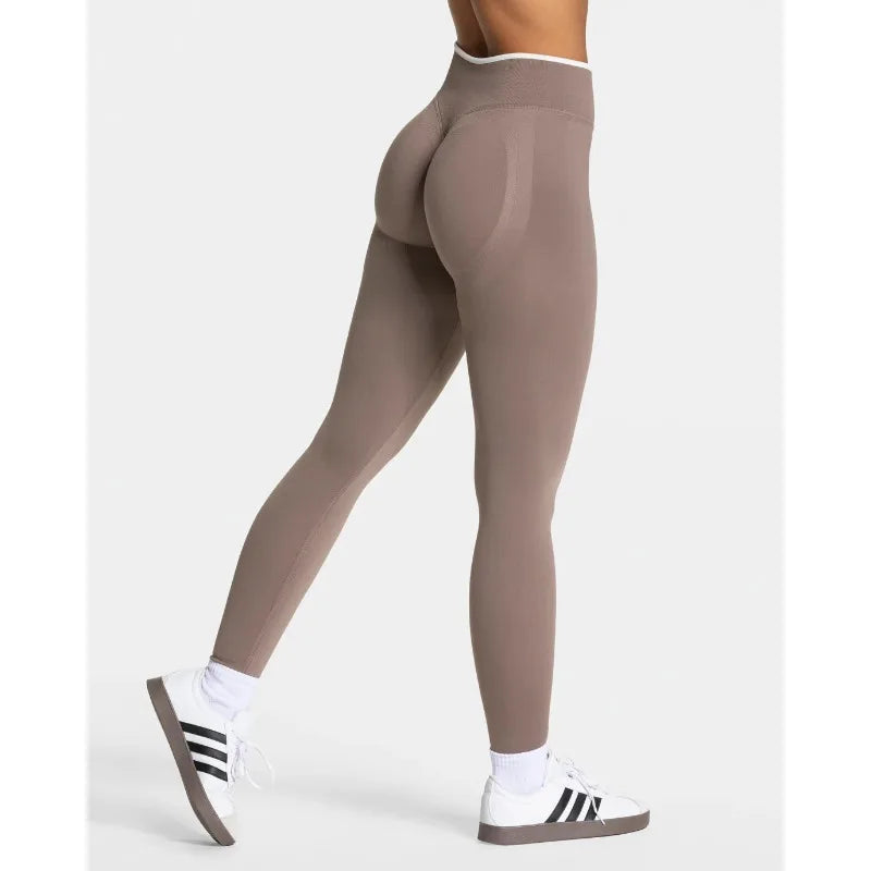 New Women's Color Blocking Yoga Leggings Seamless Knited Tights High Waist Hip Liftting Gym Workout White Edge Sports Leggings