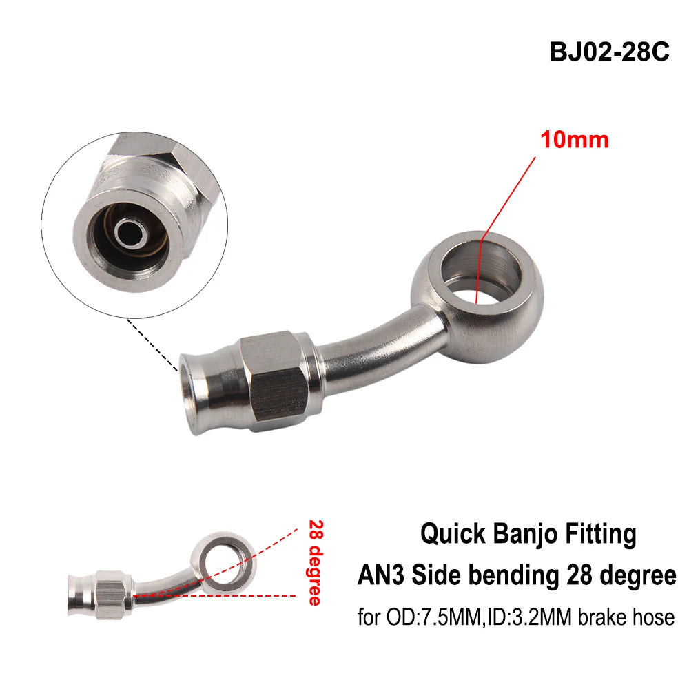 AN3 Motorcycle Motor Bike Hydraulic Brake Oil Hose Line Banjo Fitting m10x1 stainless Steel 10mm