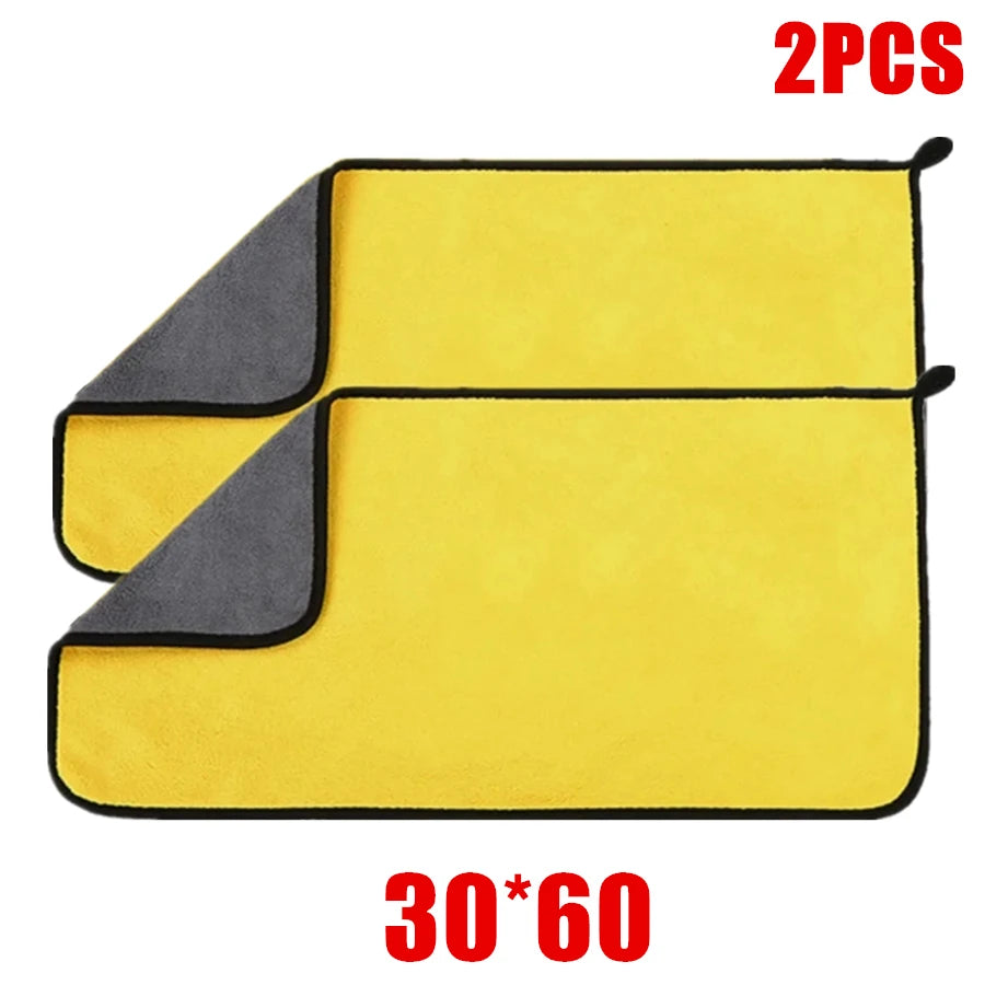 1/2/6/10pcs Microfiber Cleaning Towel Thicken Soft Drying Cloth Car Body Washing Towels Double Layer Clean Rags Car Accessories