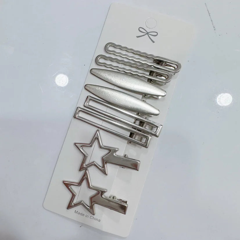 Silver Metal Hairpins for Women Girls Star Hair Clip Multiple Styles Seamless Duckbill Clip Girls Hair Accessoires