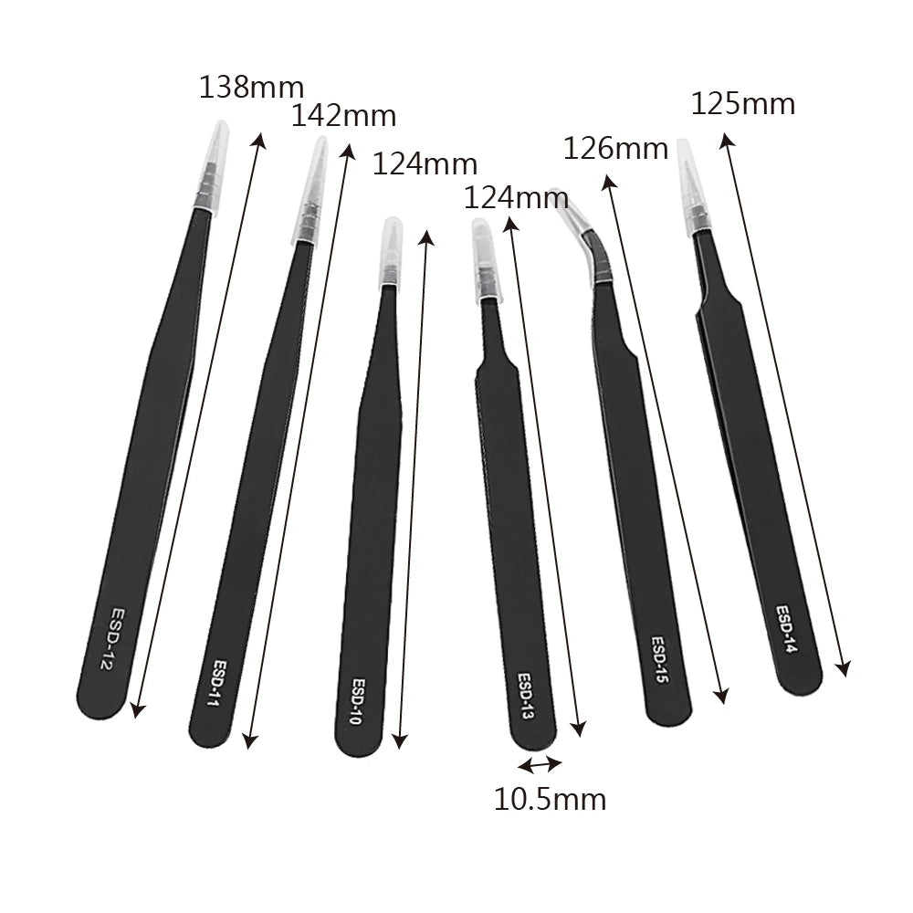 Anti Static for Watch Jewelry Mobile Phone Electronics Tweezers Set Precision Industrial Repair Tweezers 6Pcs/Set