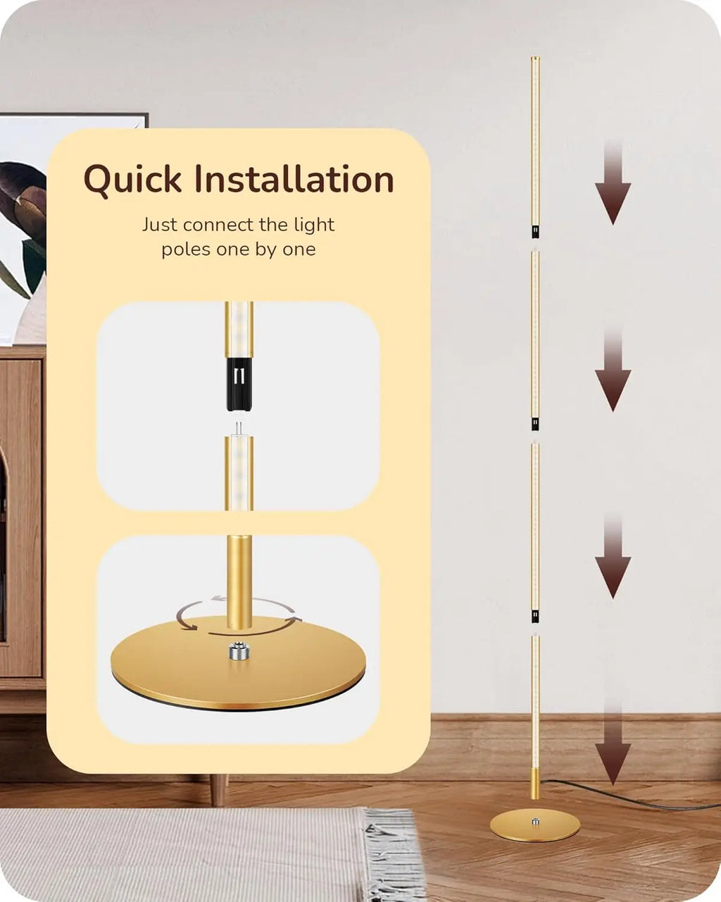 Modern Slim Dimmable LED Corner Floor Lamp, Adjustable Height, 57.5" Tall for Living Room Bedroom Office, Warm White Light
