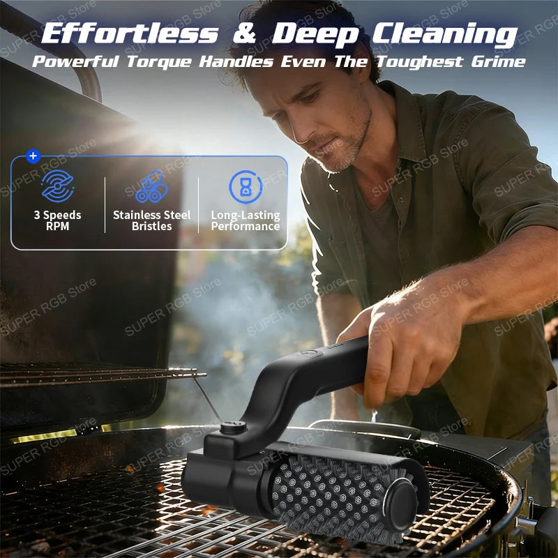 Electric BBQ Cleaner Brush Wireless Stainless Steel Rotary Grill Brush for Outdoor Grill Steam BBQ Cleaning Brush Accessoires
