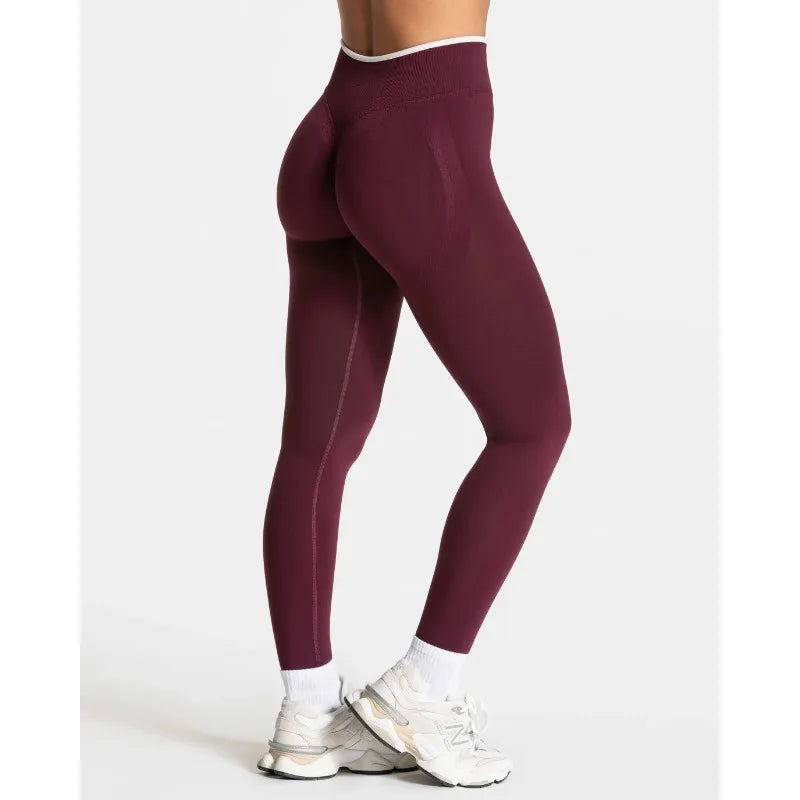New Women's Color Blocking Yoga Leggings Seamless Knited Tights High Waist Hip Liftting Gym Workout White Edge Sports Leggings